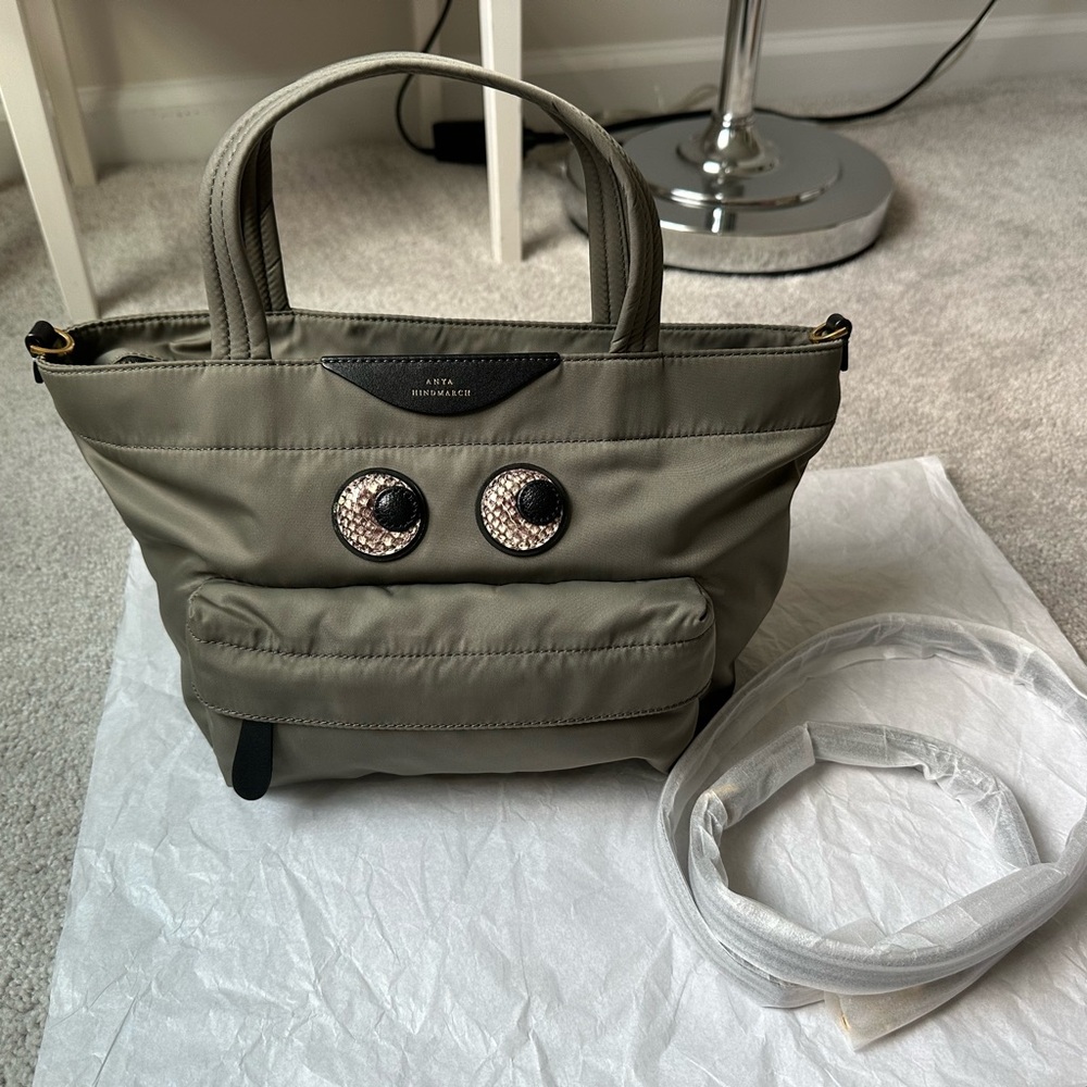 Anya Hindmarch Snake Print Eyes Mini Crossbody Tote in Grey